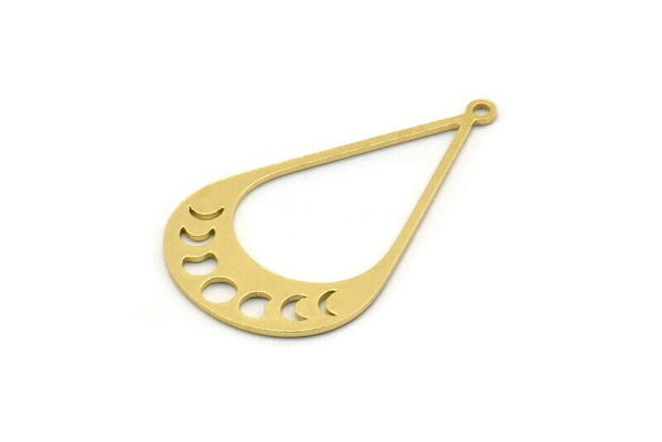 Brass Drop Charm, 6 Raw Brass Moon Phases Charms With 1 Loop, Findings (31x18.5x0.60mm) SMP0417