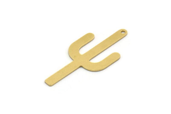 Brass Cactus Charm, 10 Raw Brass Cactus Charms With 1 Hole (36x16x0.60mm) SMP0421