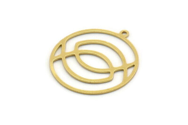 Brass Round Charm, 4 Raw Brass Round Shaped Charms With 1 Loop, Pendants, Findings (25x23x0.60mm) SMP0424