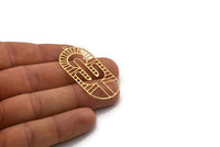 Brass Oval Charm, 2 Raw Brass Sun And Cactus Patterned Oval Shaped Charms With 1 Loop, Desert Findings (48.5x22x0.60mm) SMP0428