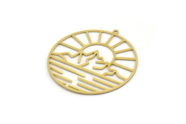 Brass Round Charm, 2 Raw Brass Sun Charms With 1 Loop, Mountain Charms, Findings (38x36x0.60mm) SMP0432