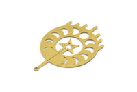 Brass Round Charm, 4 Raw Brass Moon Phases Charms With 1 Loop, Star Charms, Findings (43x29x0.60mm) SMP0435