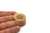 Brass Round Charm, 4 Raw Brass Moon Phases Charms With 1 Loop, Star Charms, Findings (43x29x0.60mm) SMP0435
