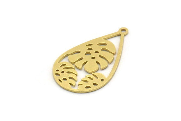 Brass Drop Charm, 8 Raw Brass Monstera Leaf Charms With 1 Loop, Findings (26x15x0.60mm) SMP0438