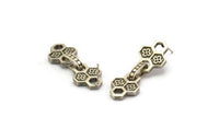 Silver Chain Earring, 2 Antique Silver Plated Brass Honeycomb Shaped Soldered Chain Stud Earrings N1824