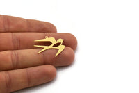 Brass Bird Charm, 8 Raw Brass Swallow Bird Shaped Charms With 1 Loop, Findings (24x29x0.60mm) SMP0439