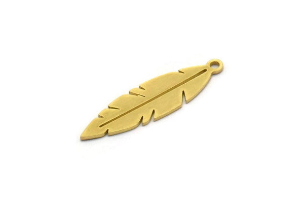 Brass Feather Charm, 24 Raw Brass Feather Charms With 1 Loop, Findings (24.5x7x0.60mm) SMP0441