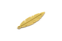 Brass Feather Charm, 24 Raw Brass Feather Charms With 1 Loop, Findings (24.5x7x0.60mm) SMP0441