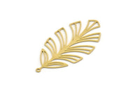 Brass Leaf Charm, 4 Raw Brass Leaf Charms With 1 Loop, Charm Pendants (48x24x0.60mm) SMP0444