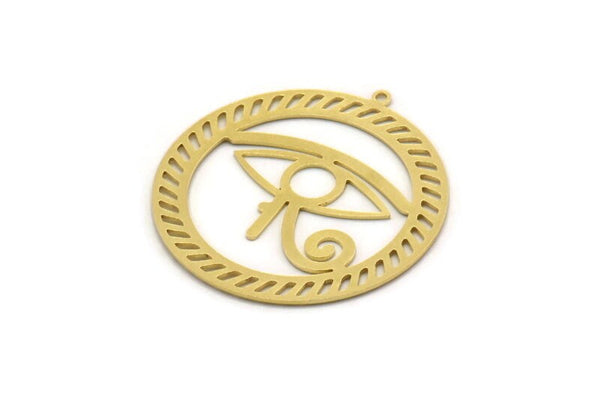 Brass Round Charm, 2 Raw Brass Horus Eye Charms With 1 Loop, Charm Pendants, Findings (38x36x0.60mm) SMP0445