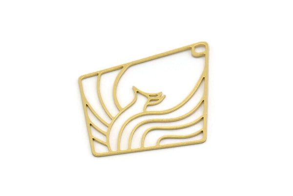 Brass Diamond Charm, 2 Raw Brass Phoenix Charms With 1 Hole, Bird Charms, Findings (47x39x0.60mm) SMP0450