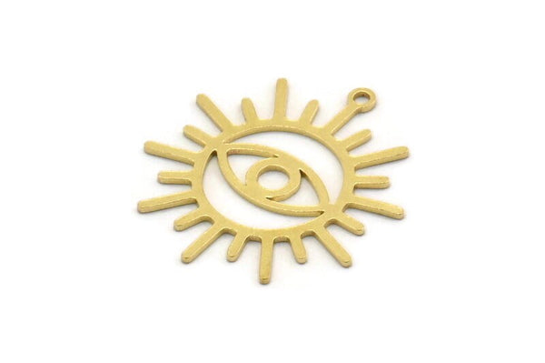 Brass Eye Charm, 8 Raw Brass Eye And Sun Shaped Charms With 1 Loop, Earring Charms (24.5x22x0.60mm) SMP0452