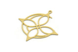 Brass Moon Charm, 4 Raw Brass Flower And Crescent Moon Charms With 1 Loop, Findings (34x32x0.60mm) SMP0462