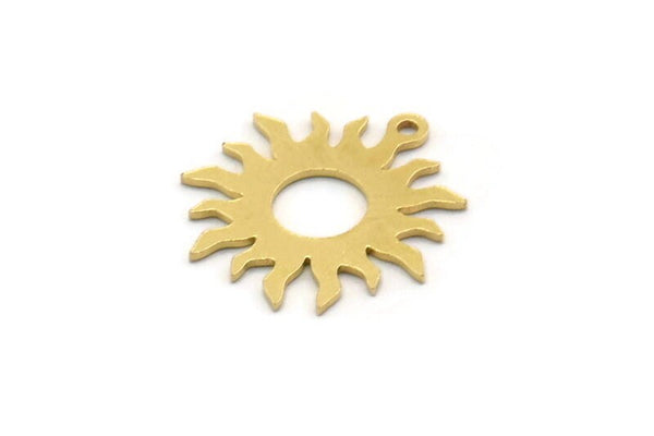 Brass Sun Charm, 12 Raw Brass Sun Charms With 1 Loop, Findings (17x17x0.60mm) SMP0465