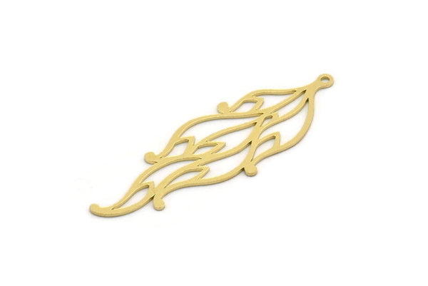 Brass Feather Charm, 6 Raw Brass Feather Charms With 1 Loop, Findings (48x16x0.60mm) SMP0468