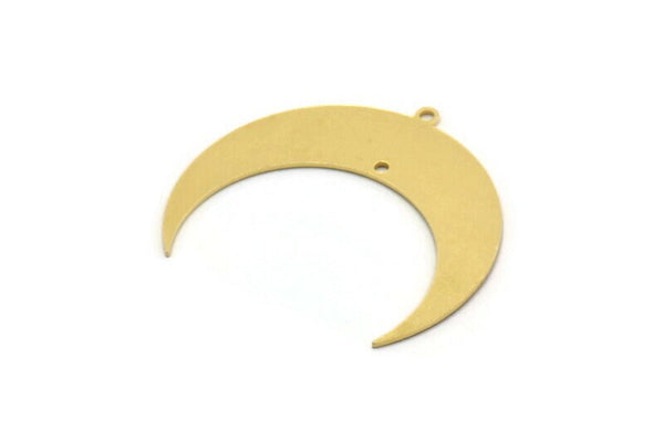 Brass Moon Charm, 6 Raw Brass Crescent Moon Charms With 1 Hole And 1 Loop, Findings (33x11x0.60mm) SMP0479