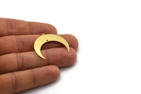 Brass Moon Charm, 6 Raw Brass Crescent Moon Charms With 1 Hole And 1 Loop, Findings (33x11x0.60mm) SMP0479