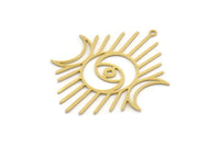 Brass Eye Charm, 4 Raw Brass Crescent Moon And Eye Charms With 1 Loop, Findings (45x37x0.60mm) SMP0480