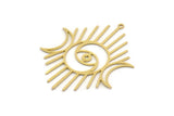 Brass Eye Charm, 4 Raw Brass Crescent Moon And Eye Charms With 1 Loop, Findings (45x37x0.60mm) SMP0480