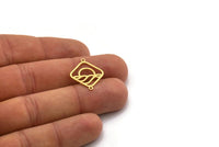 Brass Square Charm, 10 Raw Brass Square Charms With 2 Loops, Connectors (22x18x0.60mm) SMP0483