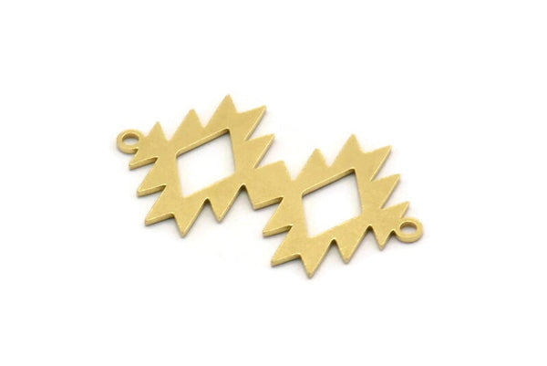 Brass Ethnic Charm, 8 Raw Brass Ethnic Motif Charms With 2 Loops, Earring Charms, Connectors (30x17.5x0.60mm) SMP0485