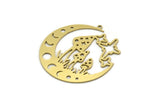 Brass Moon Charm, 2 Raw Brass Mushroom And Crescent Moon Shaped Charms With 1 Loop, Findings (38x36x0.60mm) SMP0651