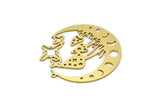 Brass Moon Charm, 2 Raw Brass Mushroom And Crescent Moon Shaped Charms With 1 Loop, Findings (38x36x0.60mm) SMP0651