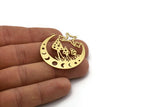 Brass Moon Charm, 2 Raw Brass Mushroom And Crescent Moon Shaped Charms With 1 Loop, Findings (38x36x0.60mm) SMP0651