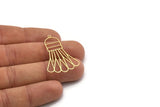 Brass Ball Charm, 4 Raw Brass Badminton Ball Charms With 1 Loop, Findings (38x25x0.60mm) SMP0661