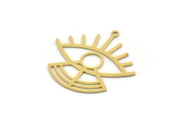 Brass Eye Charm, 6 Raw Brass Eye Charms With 1 Loop, Findings (27x28x0.60mm) SMP0489