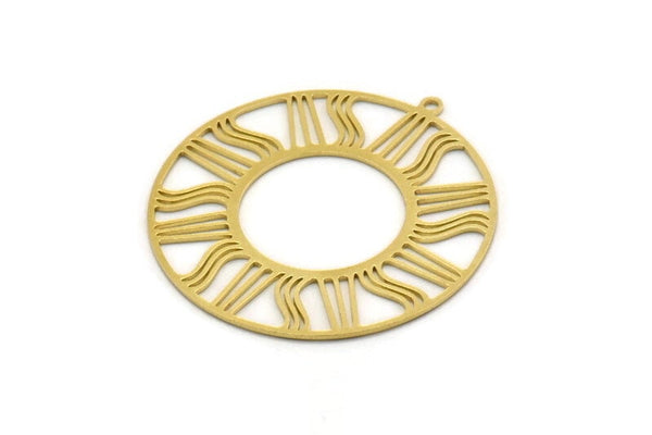 Brass Round Charm, 2 Raw Brass Sun Charms With 1 Loop, Charm Pendants (38x36x0.60mm) SMP0492