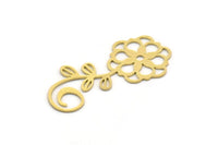 Brass Flower Charm, 6 Raw Brass Flower Shaped Charms, Charm Pendants, Earring Findings (40x18x0.60mm) SMP0494
