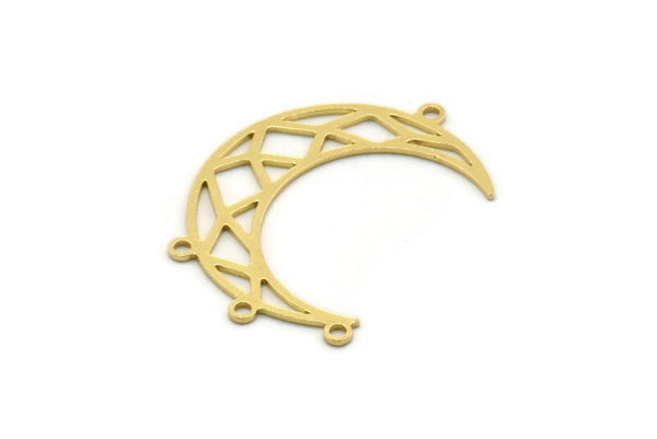 Brass Moon Charm, 8 Raw Brass Crescent Moon Charms With 4 Loops, Findings (30x7x0.60mm) SMP0495