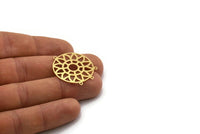 Brass Round Charm, 4 Raw Brass Flower Charm With 4 Loops, Findings (31x27x0.60mm) SMP0501