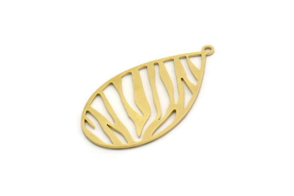 Brass Drop Charm, 4 Raw Brass Drop Shaped Charms With 1 Loop, Findings (34.5x18x0.60mm) SMP0502
