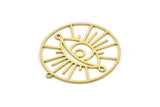 Brass Eye Charm, 2 Raw Brass Eye Patterned Round Shaped Charms With 1 Loop, Earring Charms, Findings (34x32x0.60mm) SMP0685
