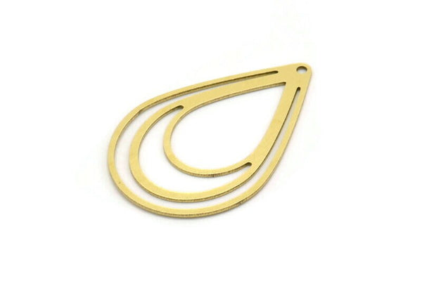 Brass Drop Charm, 4 Raw Brass Drop Charms With 1 Hole, Earring Findings (35x23x0.60mm) SMP0688