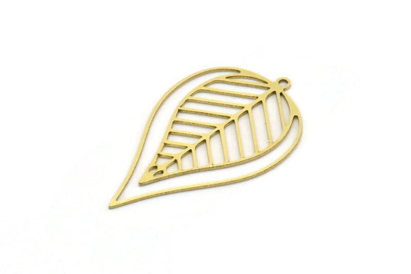 Brass Leaf Charm, 4 Raw Brass Leaf Charms With 1 Loop, Charm Pendants (39x24x0.60mm) SMP0690