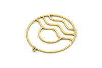Brass Round Charm, 4 Raw Brass Rising Sun And Wavy Patterned Round Shaped Charms With 1 Loop, Charm Pendants (33x31x0.80mm) SMP0693