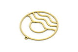 Brass Round Charm, 4 Raw Brass Rising Sun And Wavy Patterned Round Shaped Charms With 1 Loop, Charm Pendants (33x31x0.80mm) SMP0693