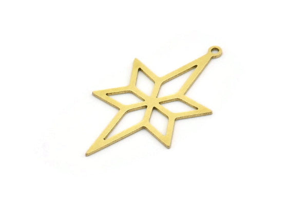 Brass Star Charm, 10 Raw Brass Pole Star Charms With 1 Loop, North Star Charms, Findings (33x18.5x0.60mm) SMP0696
