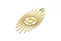 Brass Eye Charm, 6 Raw Brass Eye And Sun Shaped Charms With 1 Loop, Earring Charms (43x22x0.80mm) SMP0701