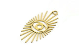 Brass Eye Charm, 6 Raw Brass Eye And Sun Shaped Charms With 1 Loop, Earring Charms (43x22x0.80mm) SMP0701