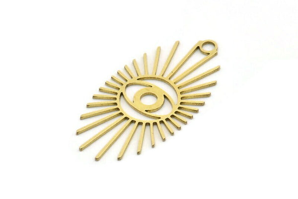 Brass Eye Charm, 6 Raw Brass Eye And Sun Shaped Charms With 1 Loop, Earring Charms (43x22x0.80mm) SMP0701