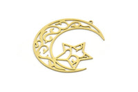 Brass Moon Charm, 2 Raw Brass Crescent Moon Shaped Charms With 1 Loop, Star Findings (43x37x0.60mm) SMP0703