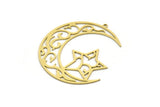 Brass Moon Charm, 2 Raw Brass Crescent Moon Shaped Charms With 1 Loop, Star Findings (43x37x0.60mm) SMP0703
