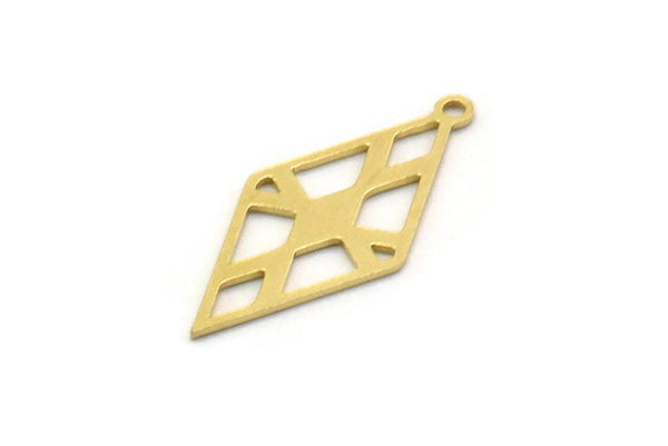 Brass Diamond Charm, 12 Raw Brass Diamond Shaped Charms With 1 Loop, Findings (25x12x0.60mm) SMP0532