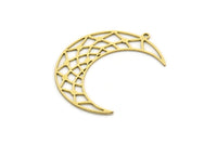 Brass Moon Charm, 6 Raw Brass Crescent Moon Charms With 1 Loop, Findings (36x10x0.60mm) SMP0710