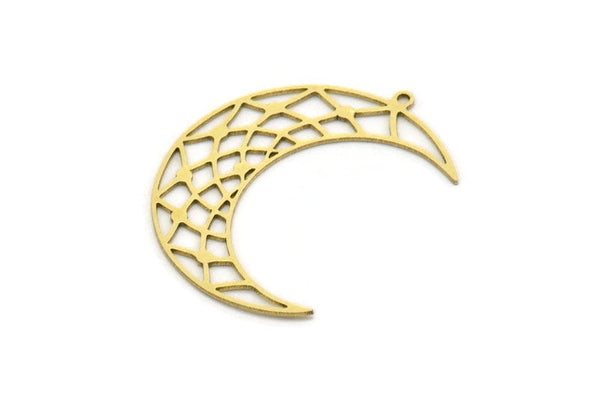 Brass Moon Charm, 6 Raw Brass Crescent Moon Charms With 1 Loop, Findings (36x10x0.60mm) SMP0710