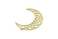 Brass Moon Charm, 6 Raw Brass Crescent Moon Charms With 1 Loop, Findings (36x10x0.60mm) SMP0710